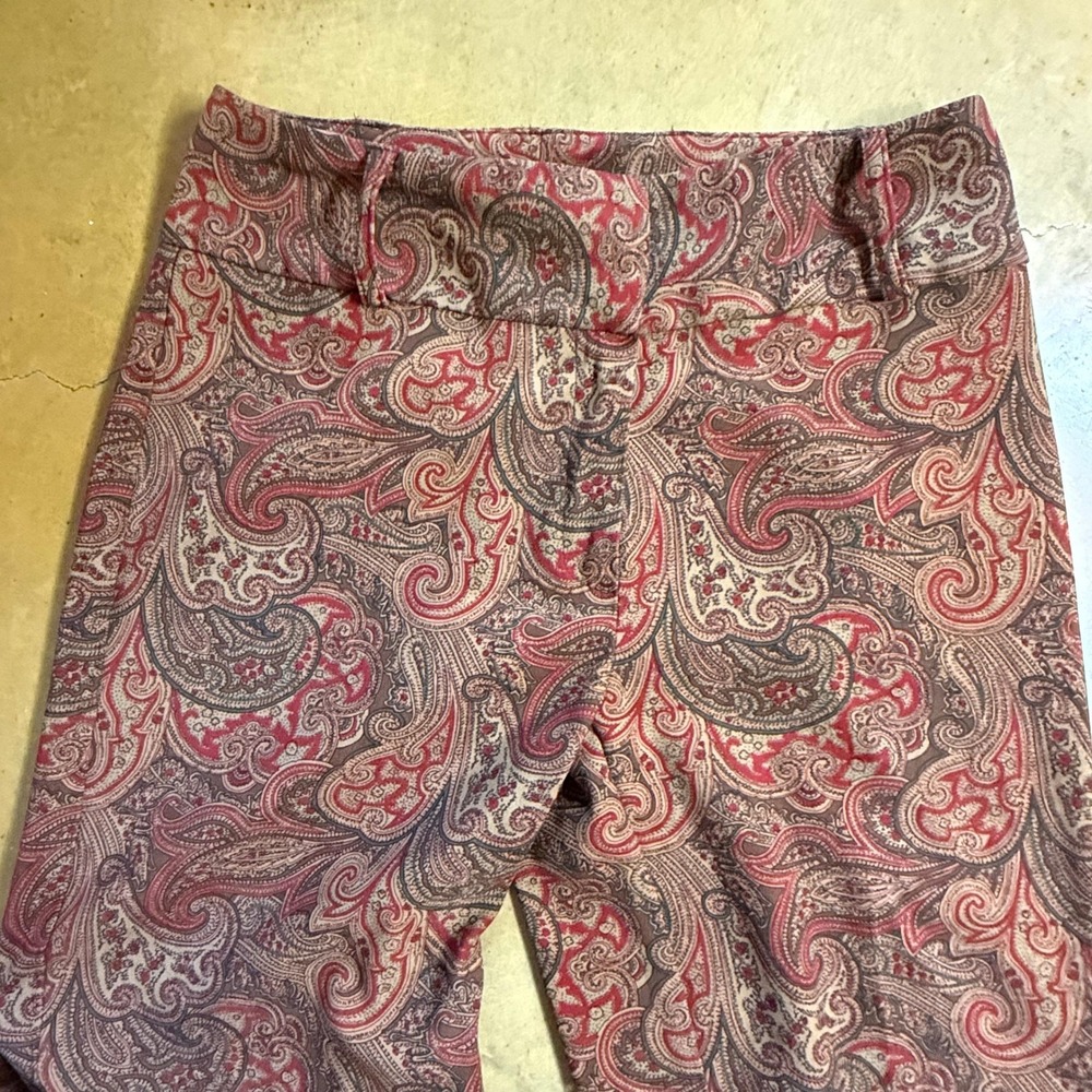 Mid Rise‎ Brown Paisley Print Wide Leg Dress Pants Thick Waist Band Vtg - Picture 2 of 9